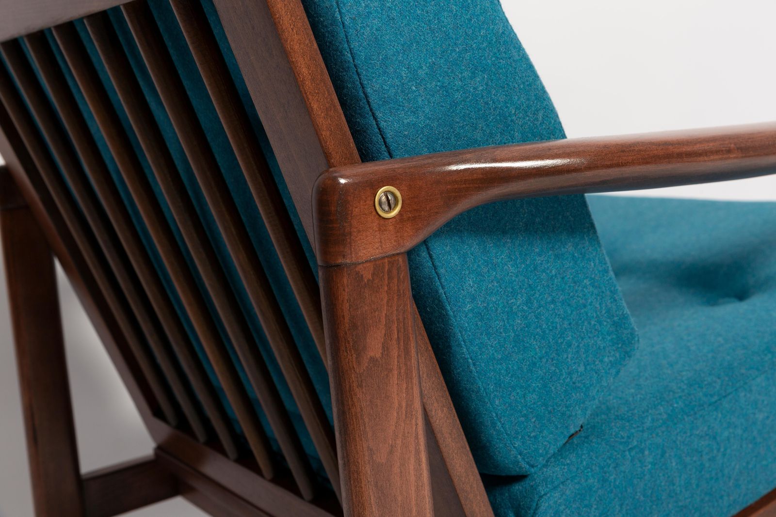 Mid Century Acqua Blue Wool Armchair, Zenon Baczyk, Poland, 1960s photo 2041.0