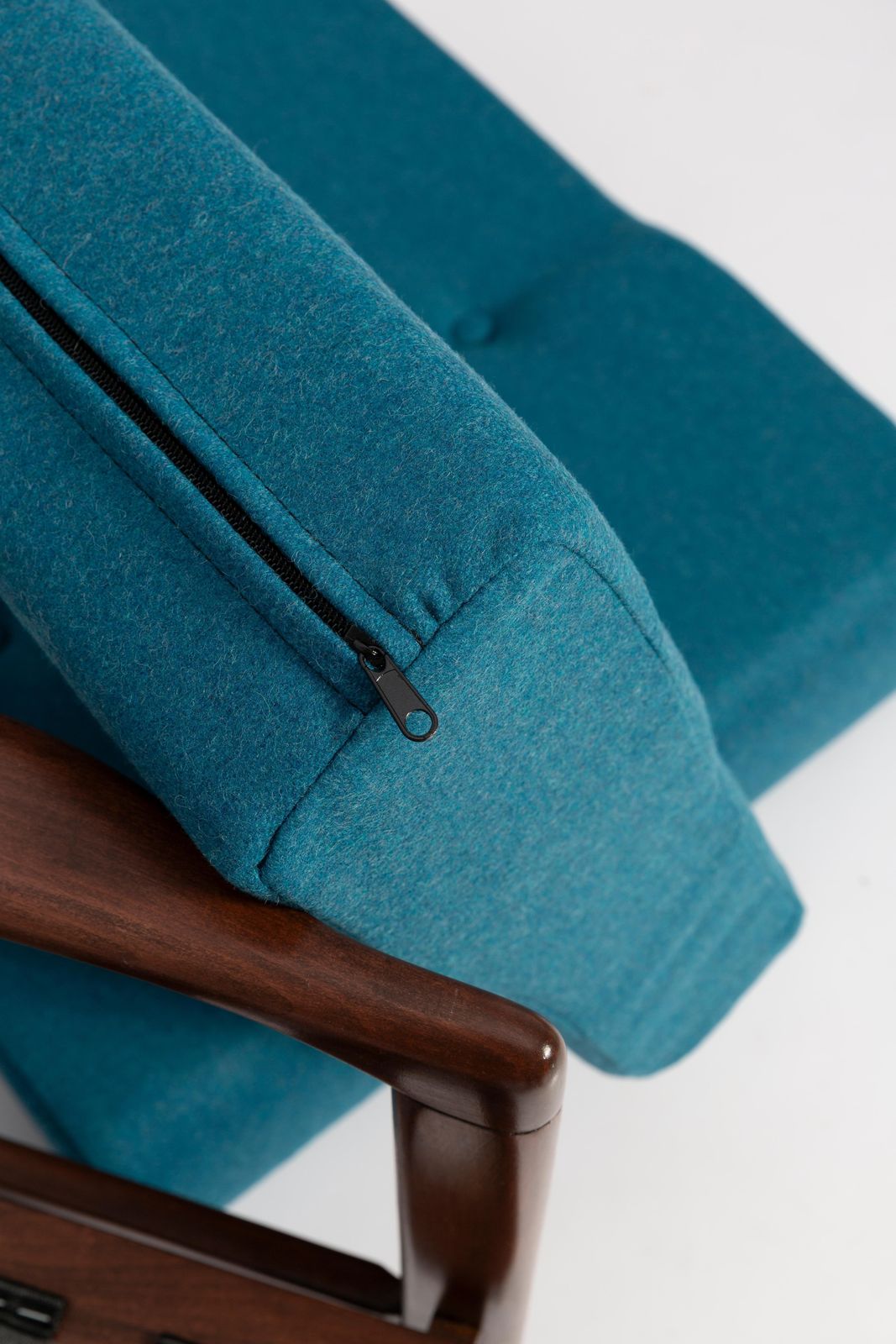 photo furniture Mid Century Acqua Blue Wool Armchair, Zenon Baczyk, Poland, 1960s