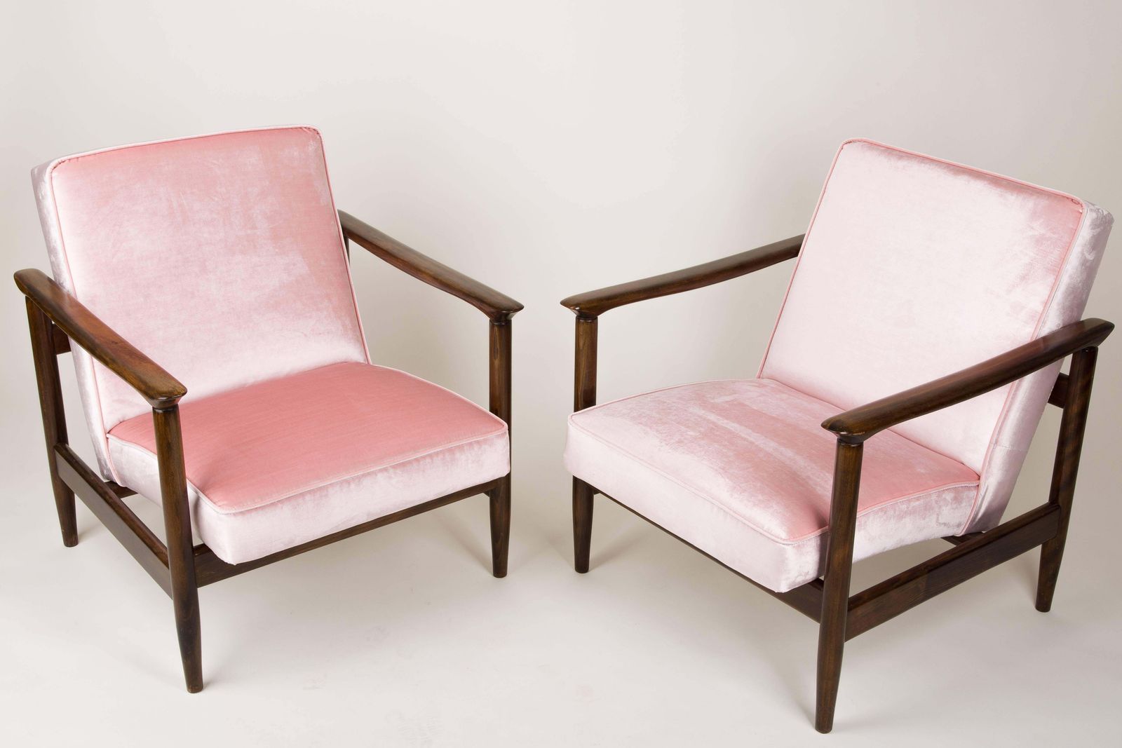 Pair Of Baby Pink Velvet Armchairs, Designed By Edmund Homa, 1960s photo furniture