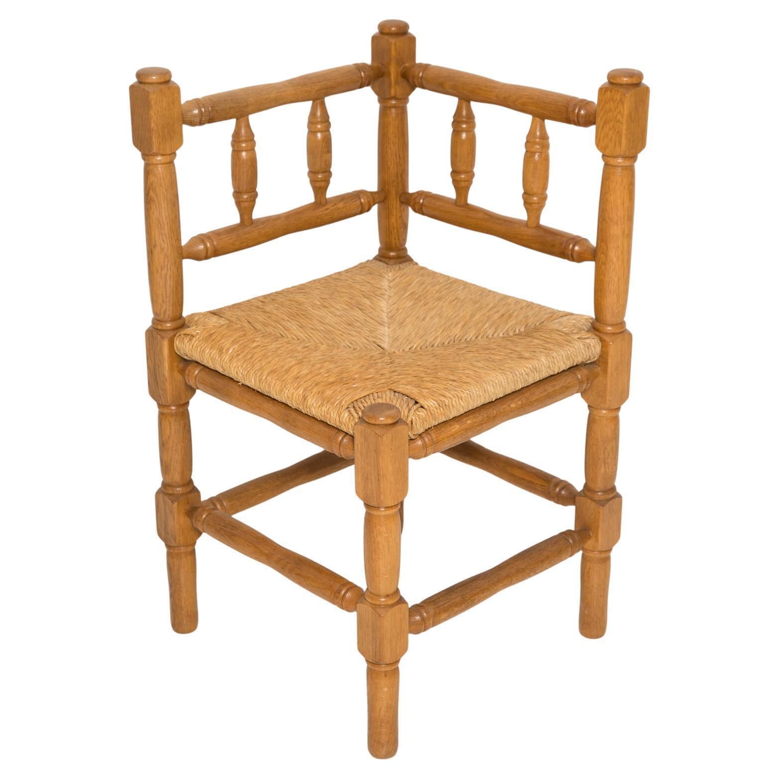 Mid Century Antique Provincial Hand Crafted Bobbin Corner Chair, France, 1940s