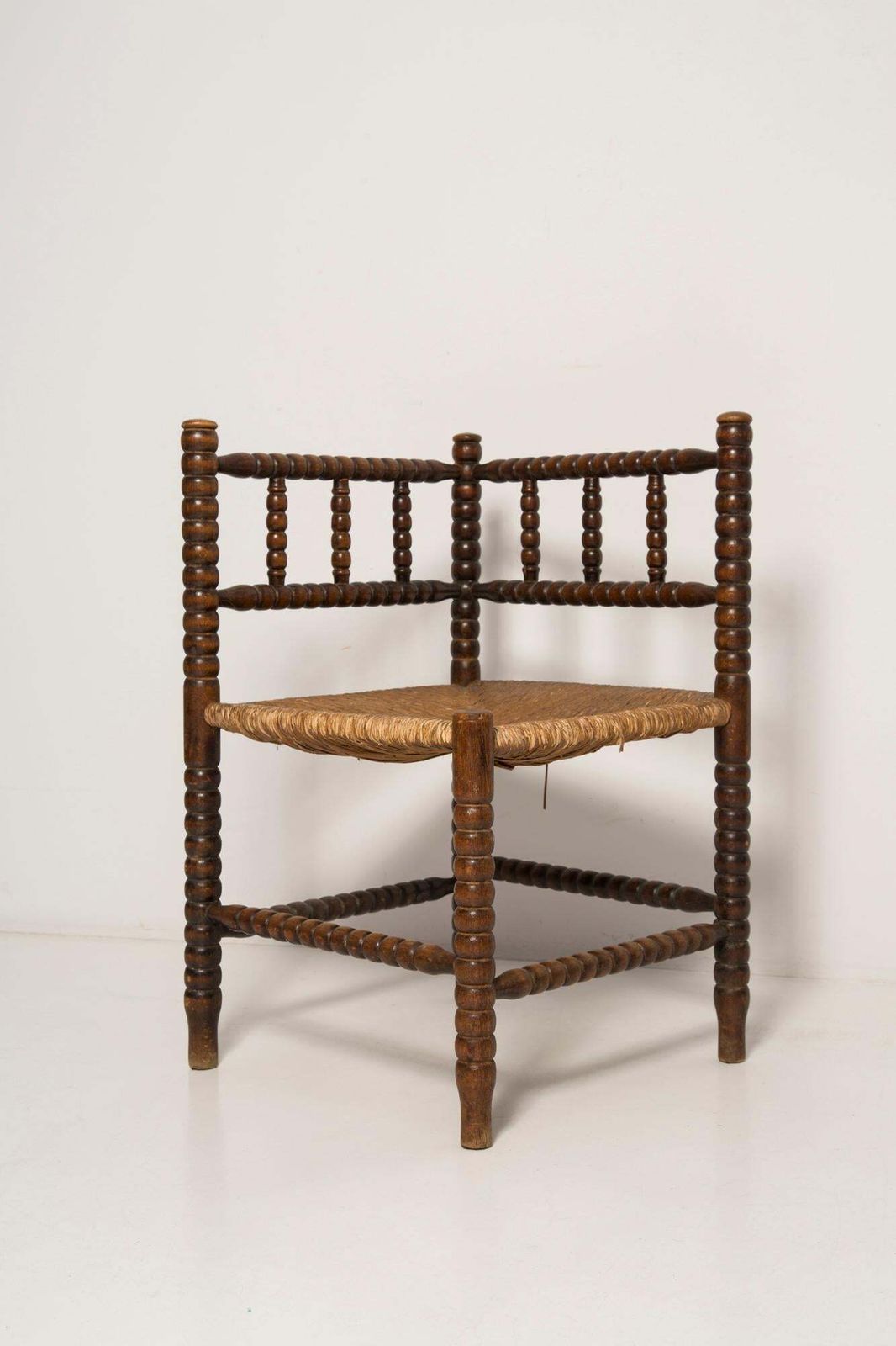 Mid Century Antique Provincial Hand Crafted Bobbin Corner Chair, France, 1940s photo buy