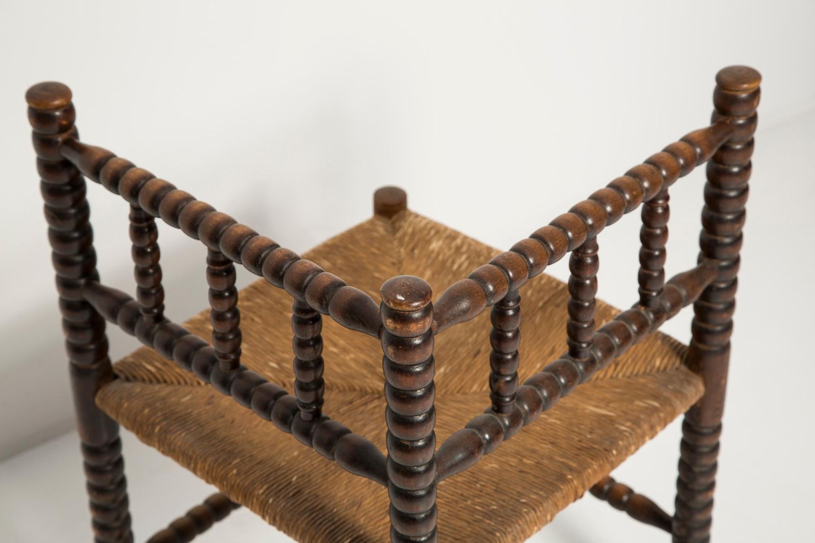 photo vinterior Mid Century Antique Provincial Hand Crafted Bobbin Corner Chair, France, 1940s