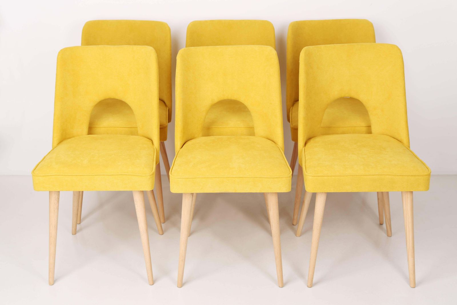 Set Of Six Yellow "Shell" Chairs, Poland, 1960s photo for sale