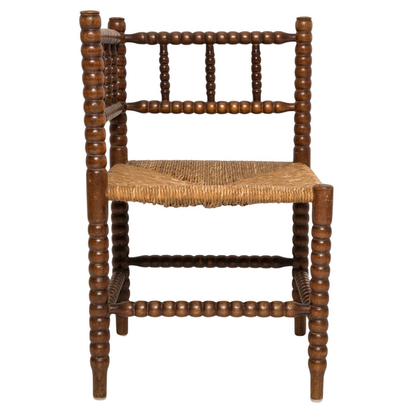Mid Century Antique Provincial Hand Crafted Bobbin Corner Chair, France, 1940s photo furniture