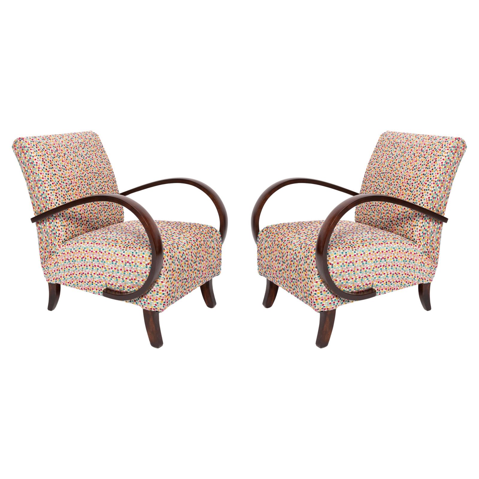Set Van Twee Mid Century Dots Velvet Fauteuils Van J. Halabala, Tsjechië, Ca. Jaren 1950
