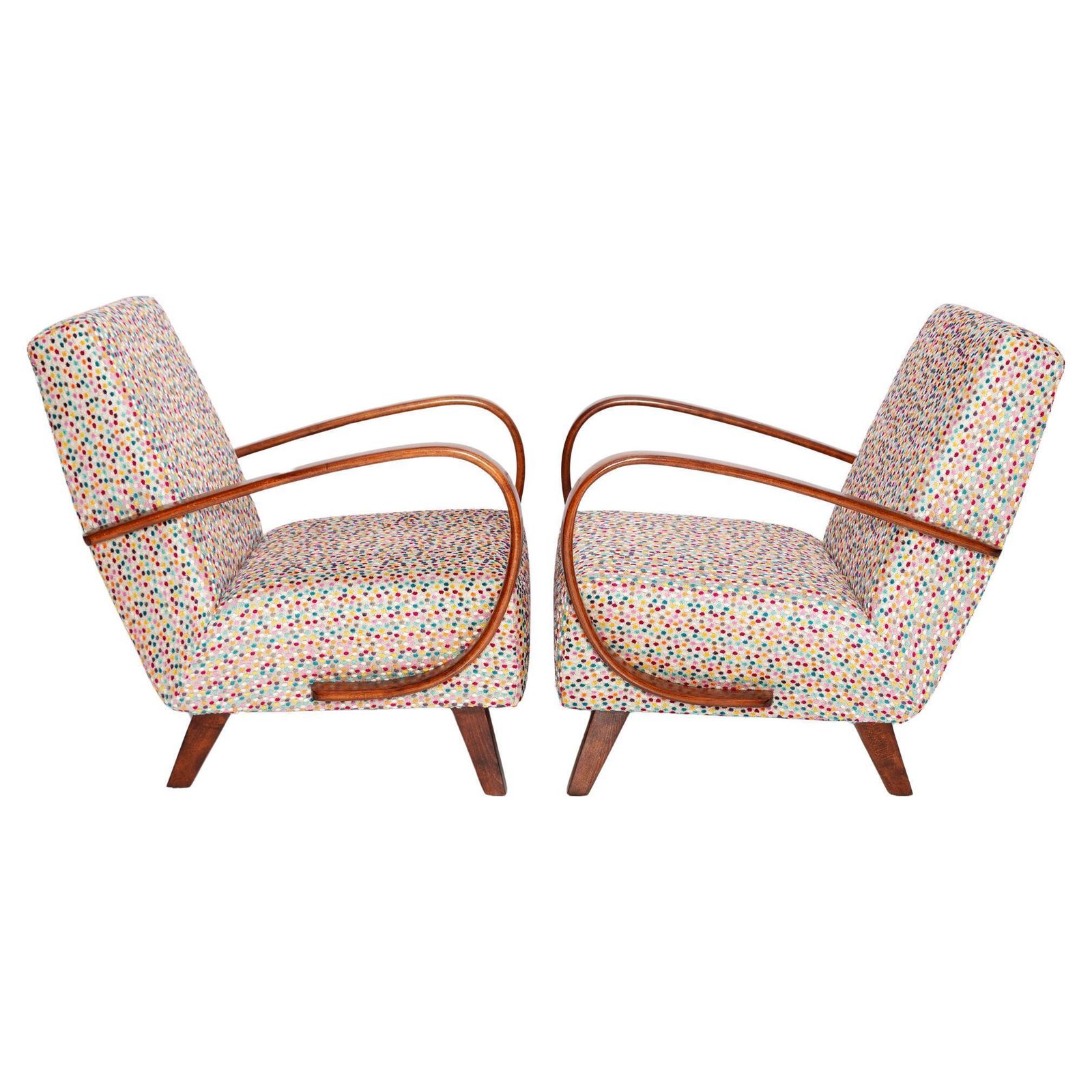 Set Of Two Mid Century Dots Velvet Armchairs By J.Halabala Czech Republic, 1950s