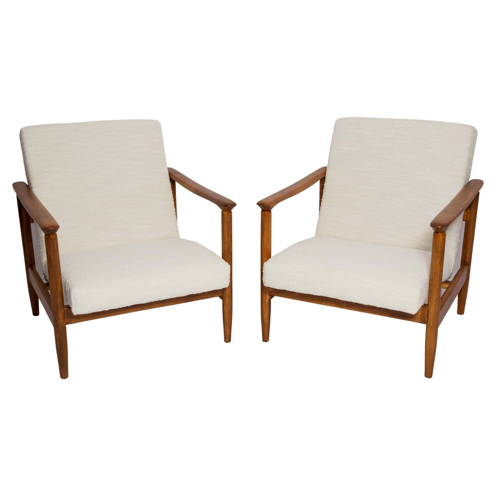 Paar Mid Century Witte Bouclé Fauteuils, Gfm 142, Edmund Homa, Europa, Jaren 1960