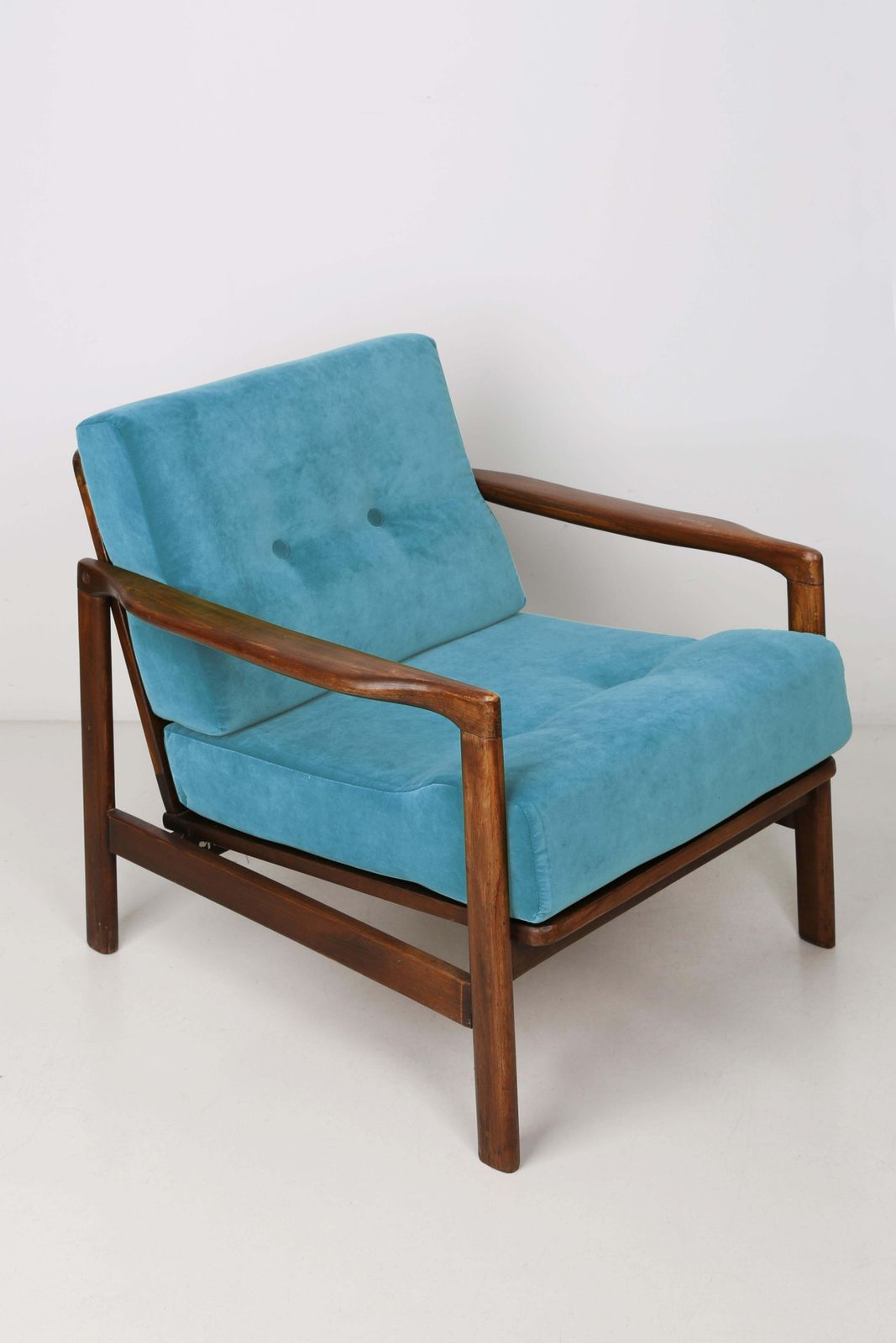Set Of Two Midcentury Blue Velvet Armchairs, Zenon Baczyk, 1960s photo for sale