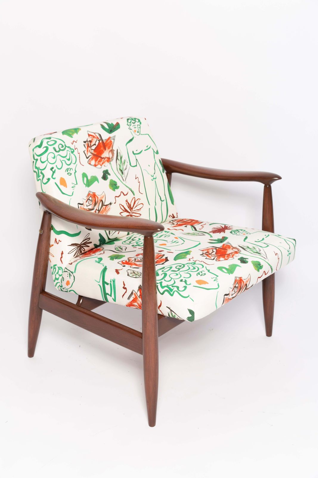 photo furniture Paar Mid Century Fauteuils Met David Print, Wit, Van Kedziorek, Europa, Jaren 1960