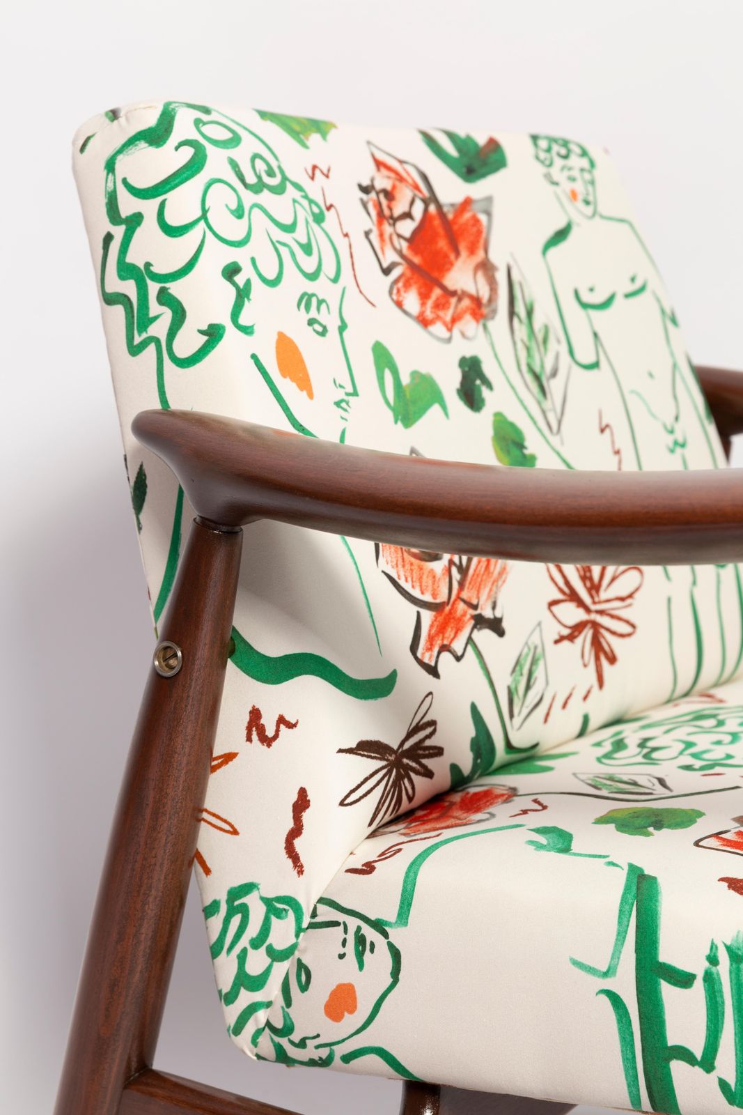 2721.0 Paar Mid Century Fauteuils Met David Print, Wit, Van Kedziorek, Europa, Jaren 1960 photo