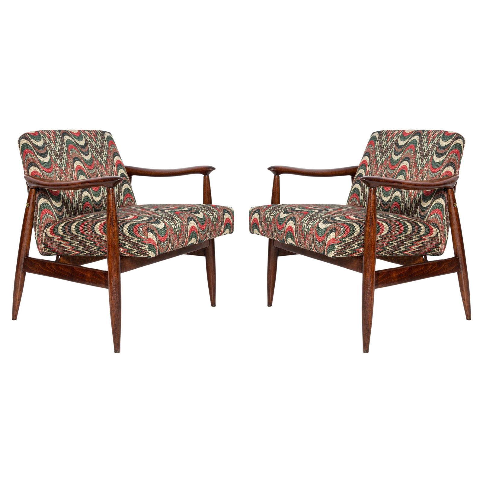Pair Of Mid Century Flimflam Jacquard Armchairs, By J Kedziorek, Europe, 1960s