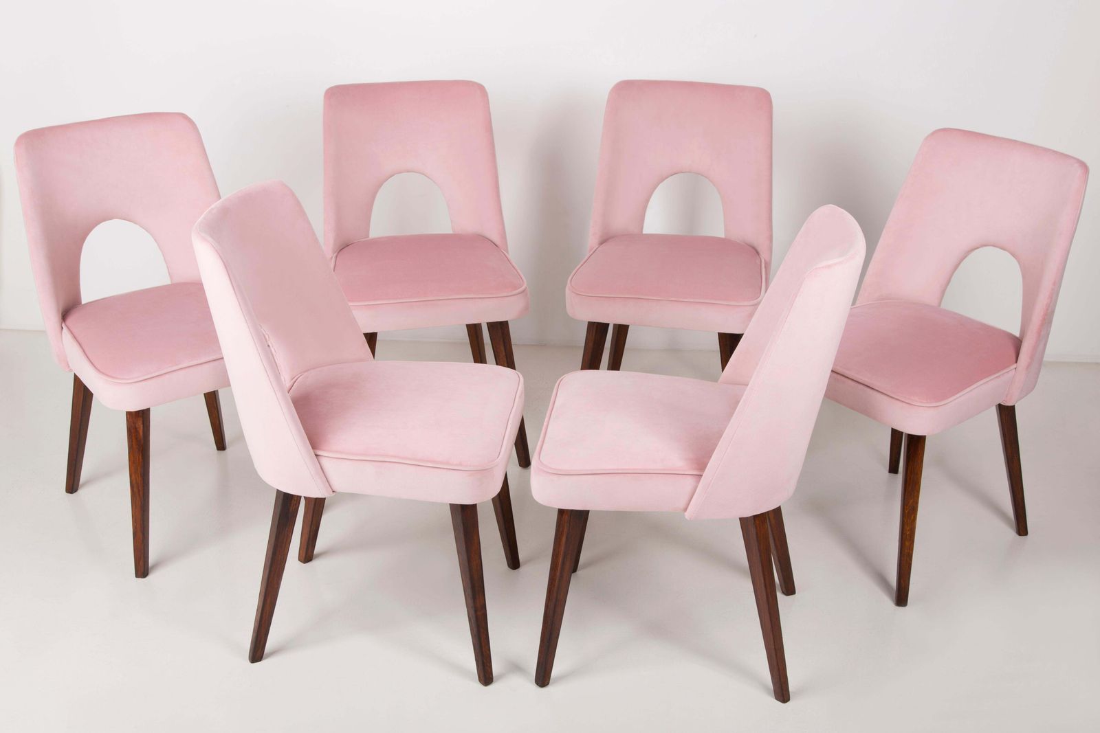 Set Of Six Baby Pink Velvet 'Shell' Chairs, 1960s photo furniture