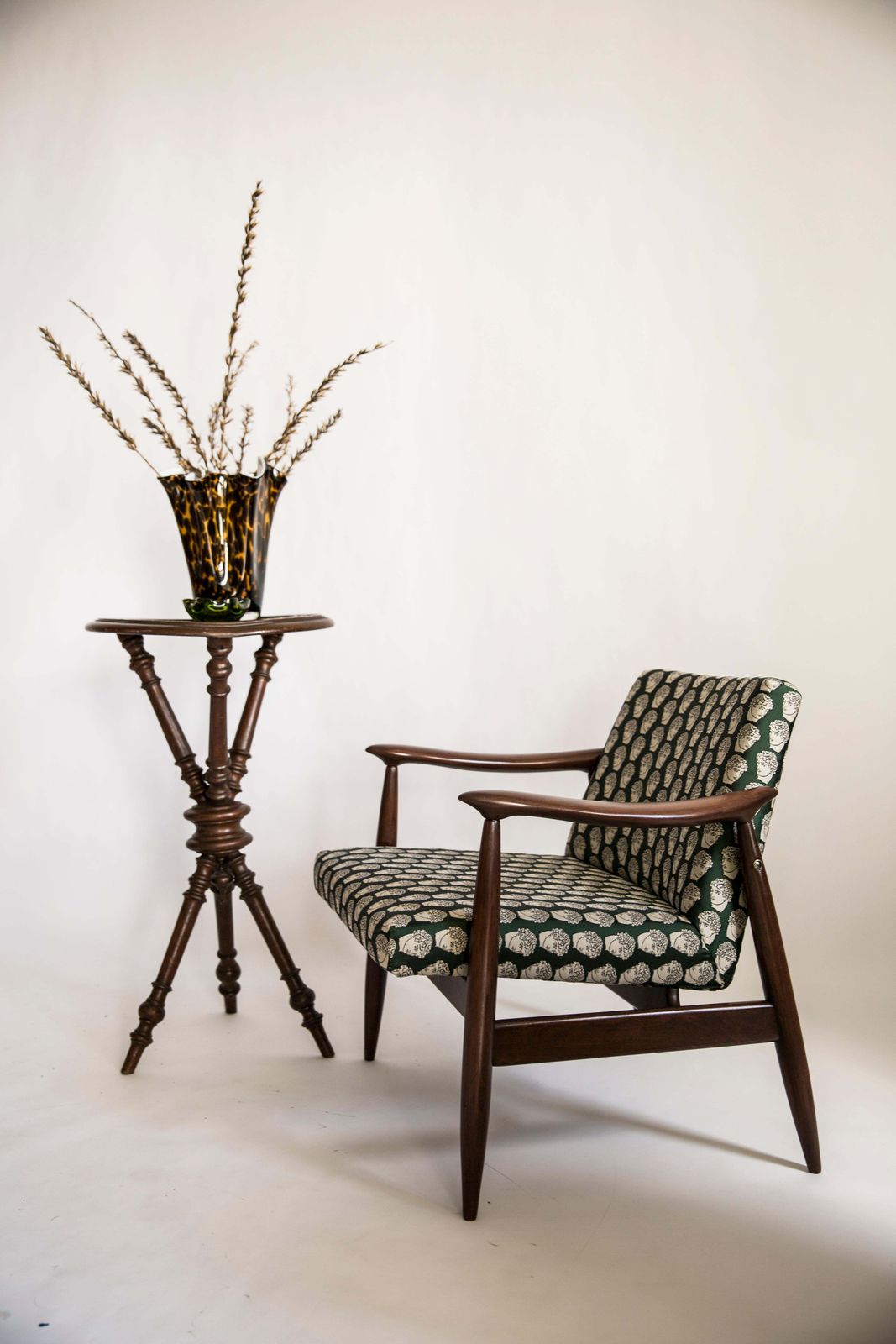 Pair Of Midcentury David Print Emerald Armchairs, By Kedziorek, Europe, 1960s photo furniture