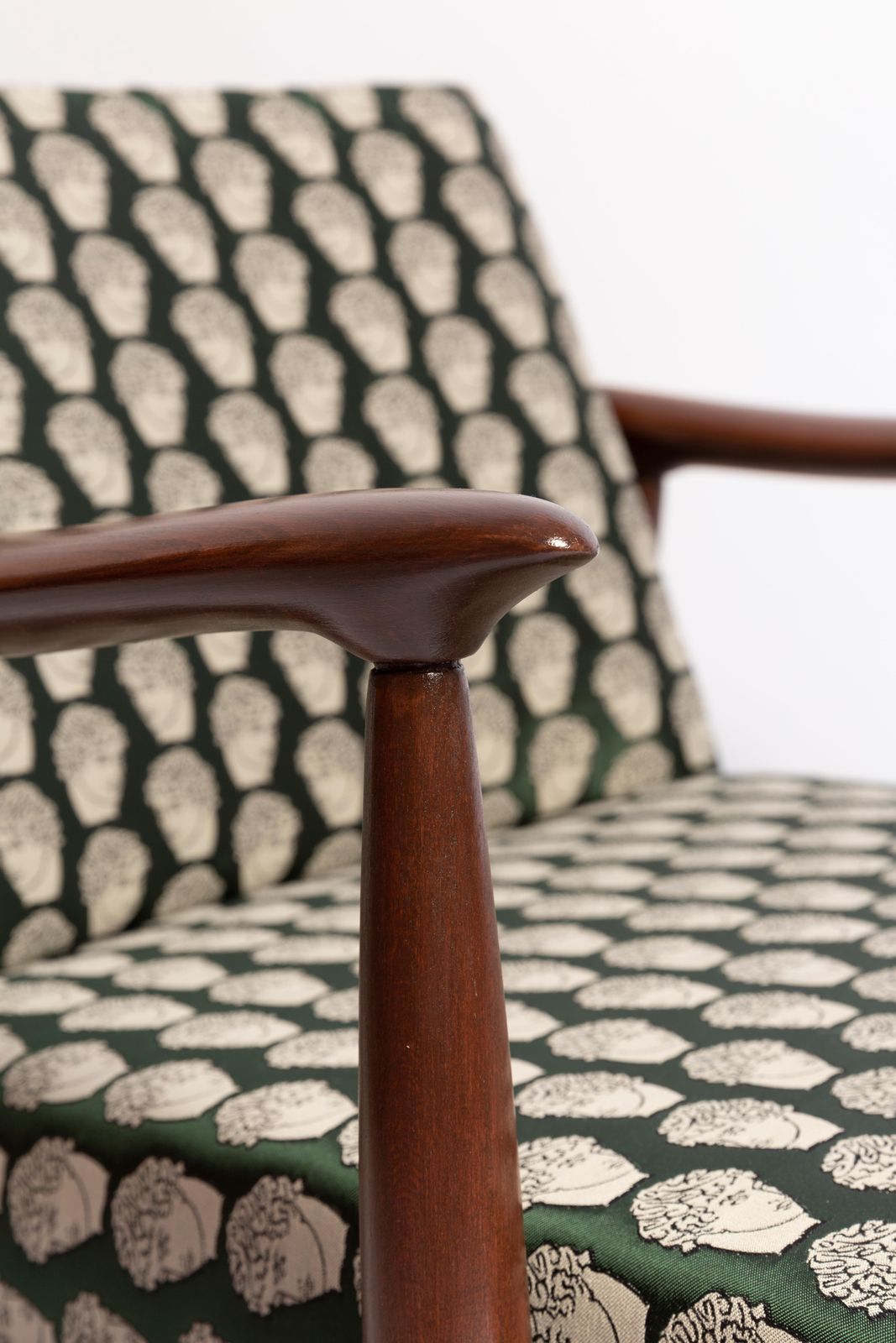Pair Of Midcentury David Print Emerald Armchairs, By Kedziorek, Europe, 1960s photo buy