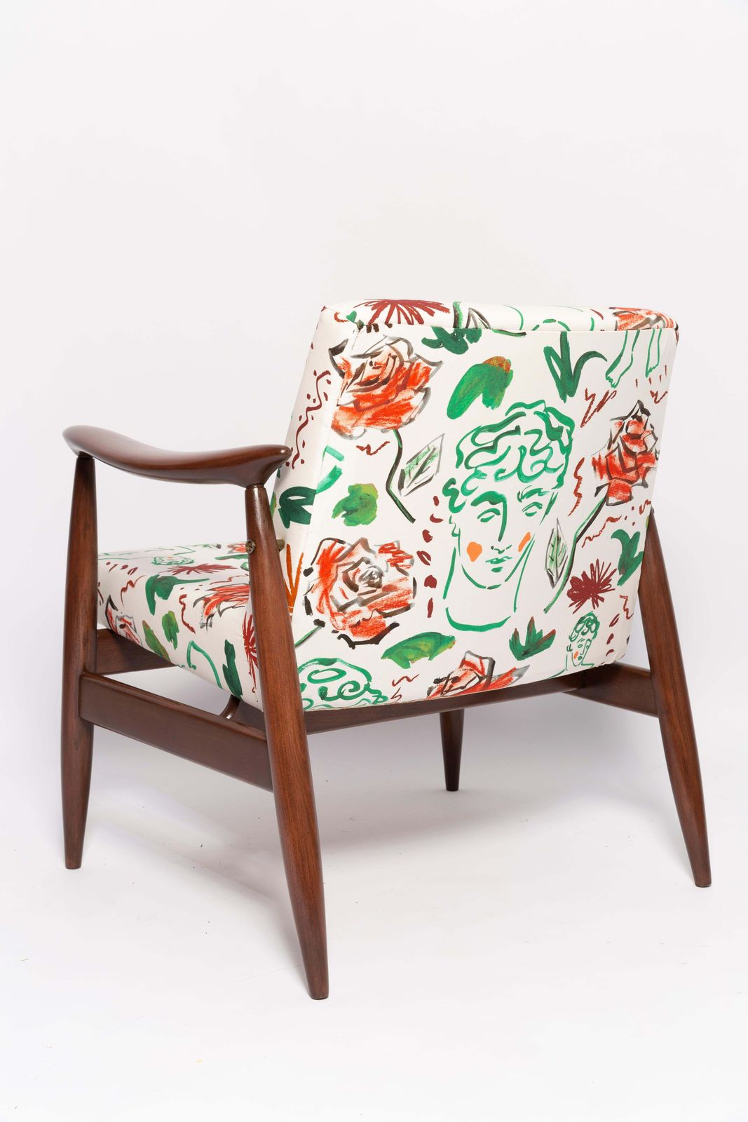 Furniture Pair Of Midcentury David Print Emerald Armchairs, By Kedziorek, Europe, 1960s photo