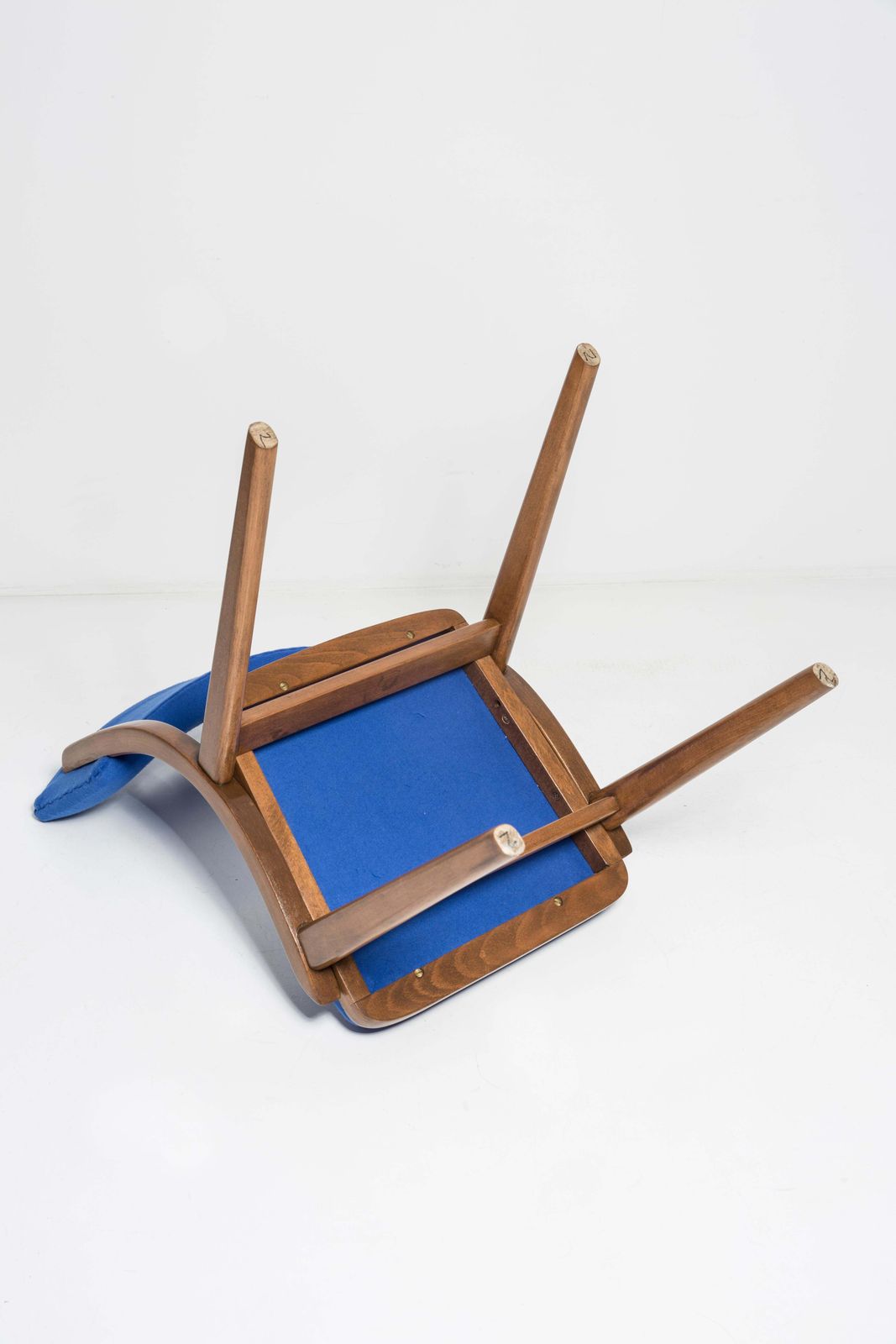 photo for sale Set Of Six Mid Century Modern Bumerang Chairs, Royal Blue Wool, Poland, 1960s