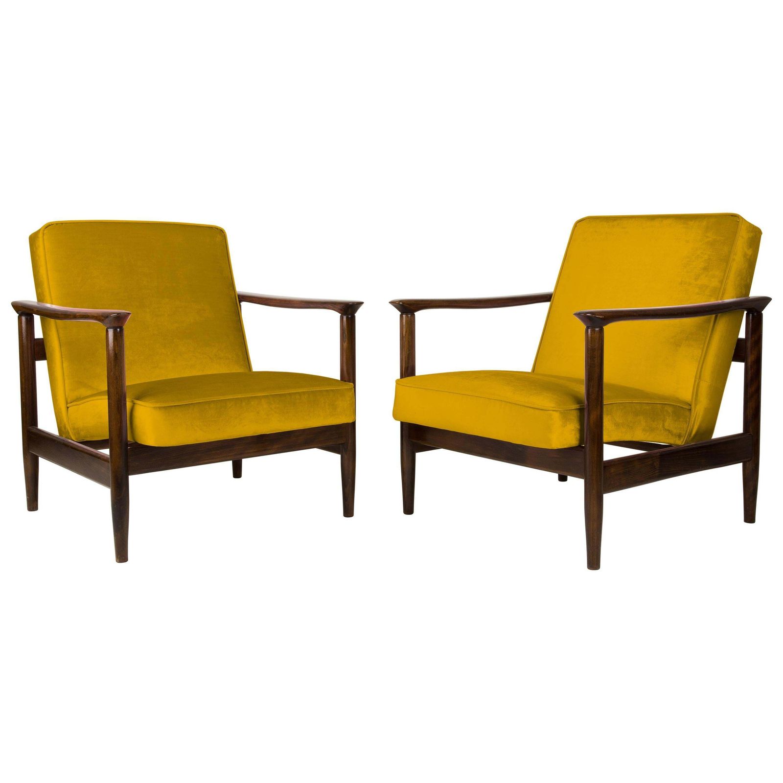 Paar Gele Fauteuils, Edmund Homa, Gfm 142, Jaren 1960, Polen