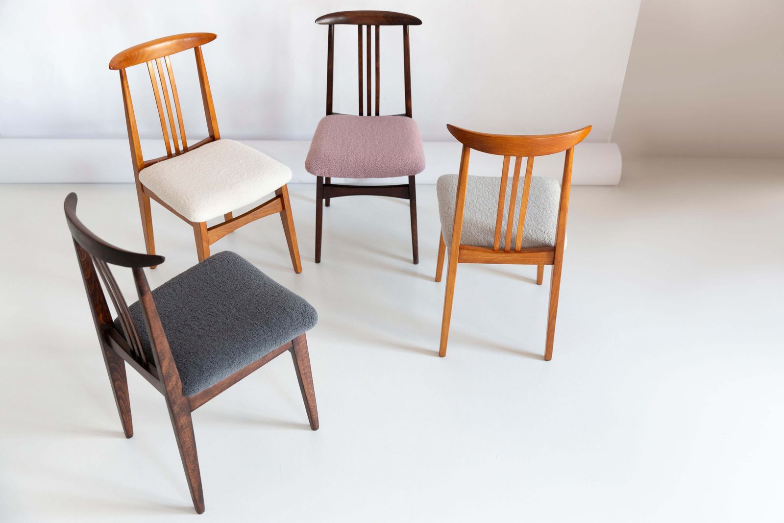 Set Of Six Mid Century Pink Boucle Chairs, By Zielinski, Poland, 1960s photo 3061.0