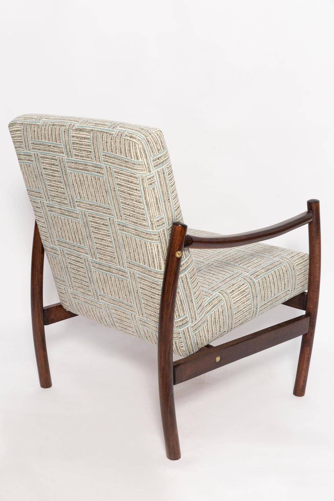 Paar Mid Century Vintage Fauteuils, Beige En Blauw Linnen, Europa, Jaren 1960 photo vintage