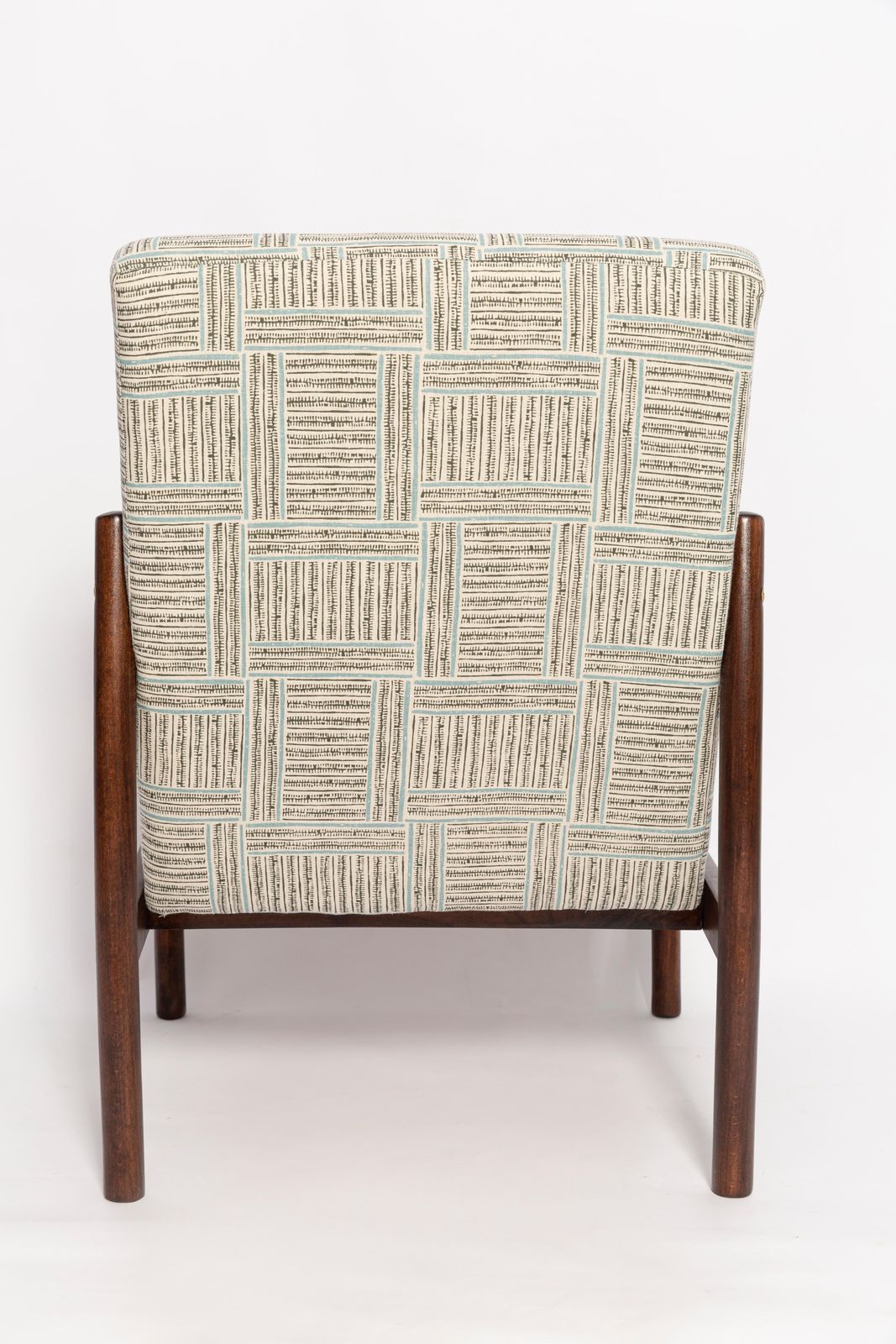 photo for sale Paar Mid Century Vintage Fauteuils, Beige En Blauw Linnen, Europa, Jaren 1960