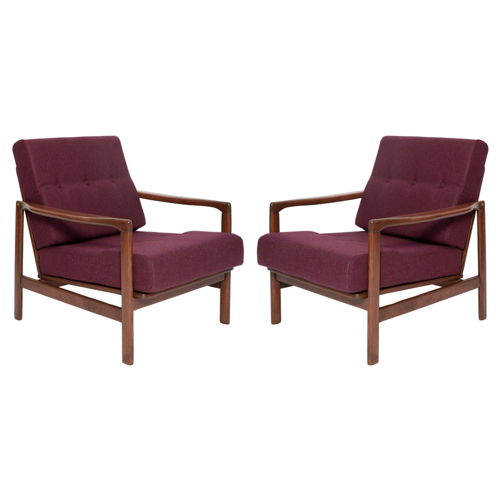 Pair Of Mid Century Purple Wool Velvet Armchairs, Zenon Baczyk, Poland, 1960s