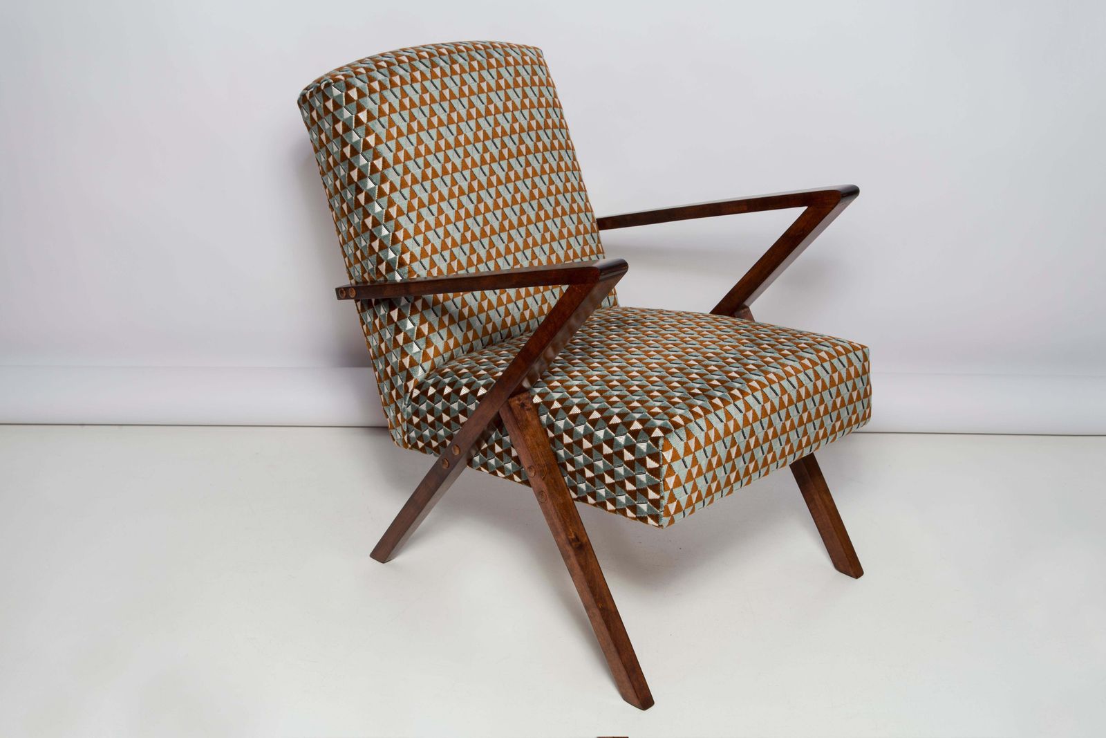 Set Of Two Mid Century Unique Zet Armchairs, Triangle Velvet, 1970s, Europe photo furniture