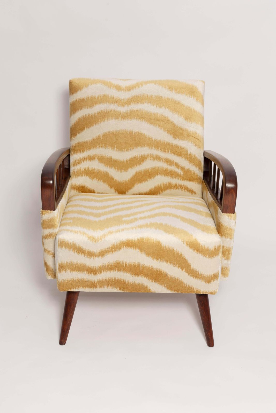 Pair Of Mid Century Zebra Tiger Velvet Armchairs, Europe, 1960s photo vinterior