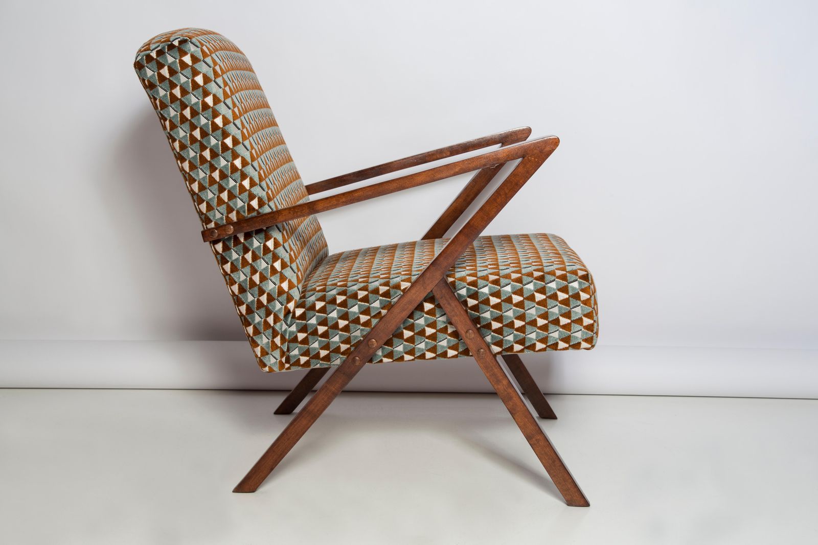 Set Of Two Mid Century Unique Zet Armchairs, Triangle Velvet, 1970s, Europe photo buy