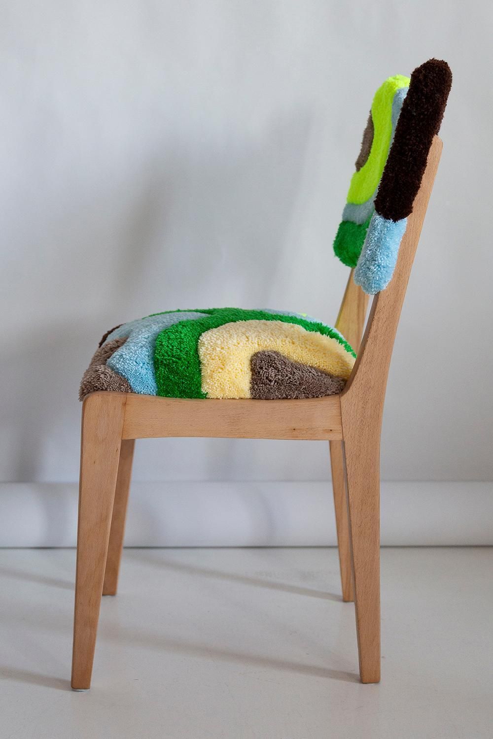 3403.0 Set Of Four Mid Century Tufting Chairs, Light Wood, Rajmund Halas, Poland, 1960s photo