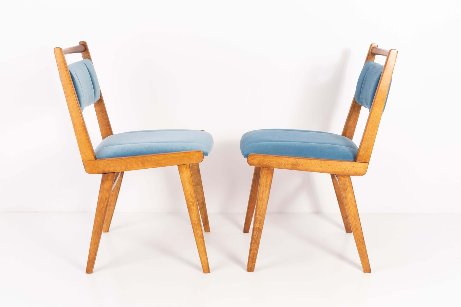 Eight 20th Century Blue Velvet Chairs, Poland, 1960s photo for sale