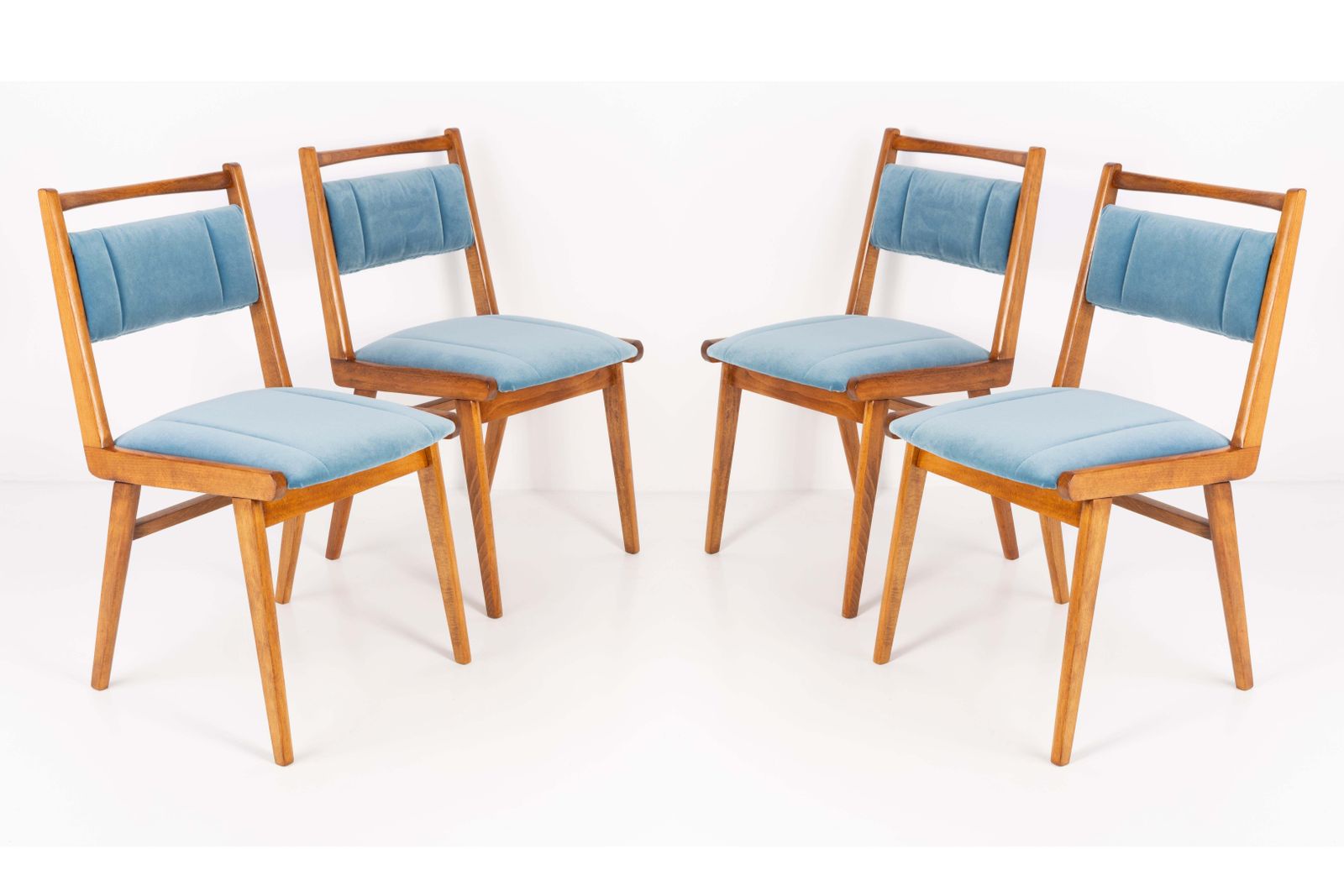 photo buy Eight 20th Century Blue Velvet Chairs, Poland, 1960s