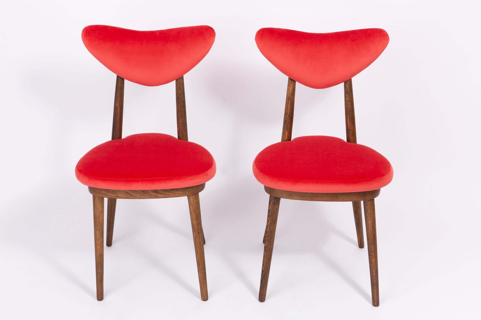 Set Of Eight Red Heart Chairs, Poland, 1960s photo Furniture