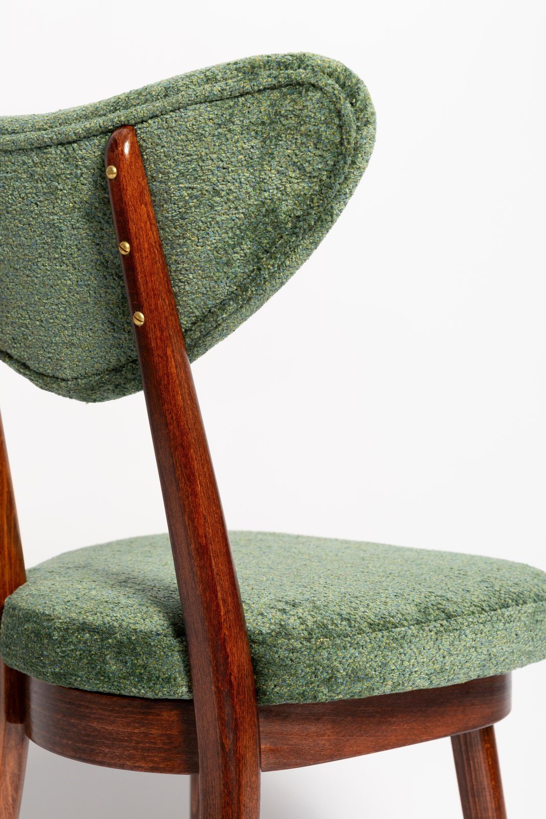 Set Of Six Mid Century Heart Chairs, Green Velvet, Dark Wood, Europe 1960s photo 3567.0