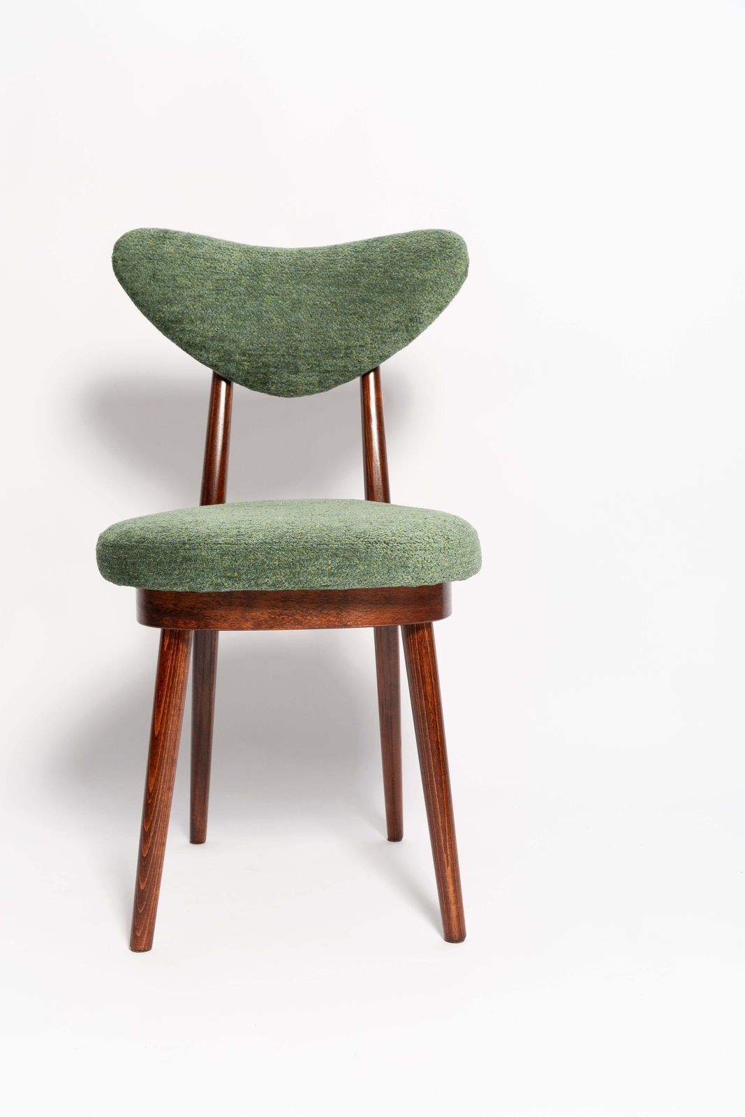 Set Of Six Mid Century Heart Chairs, Green Velvet, Dark Wood, Europe 1960s photo buy