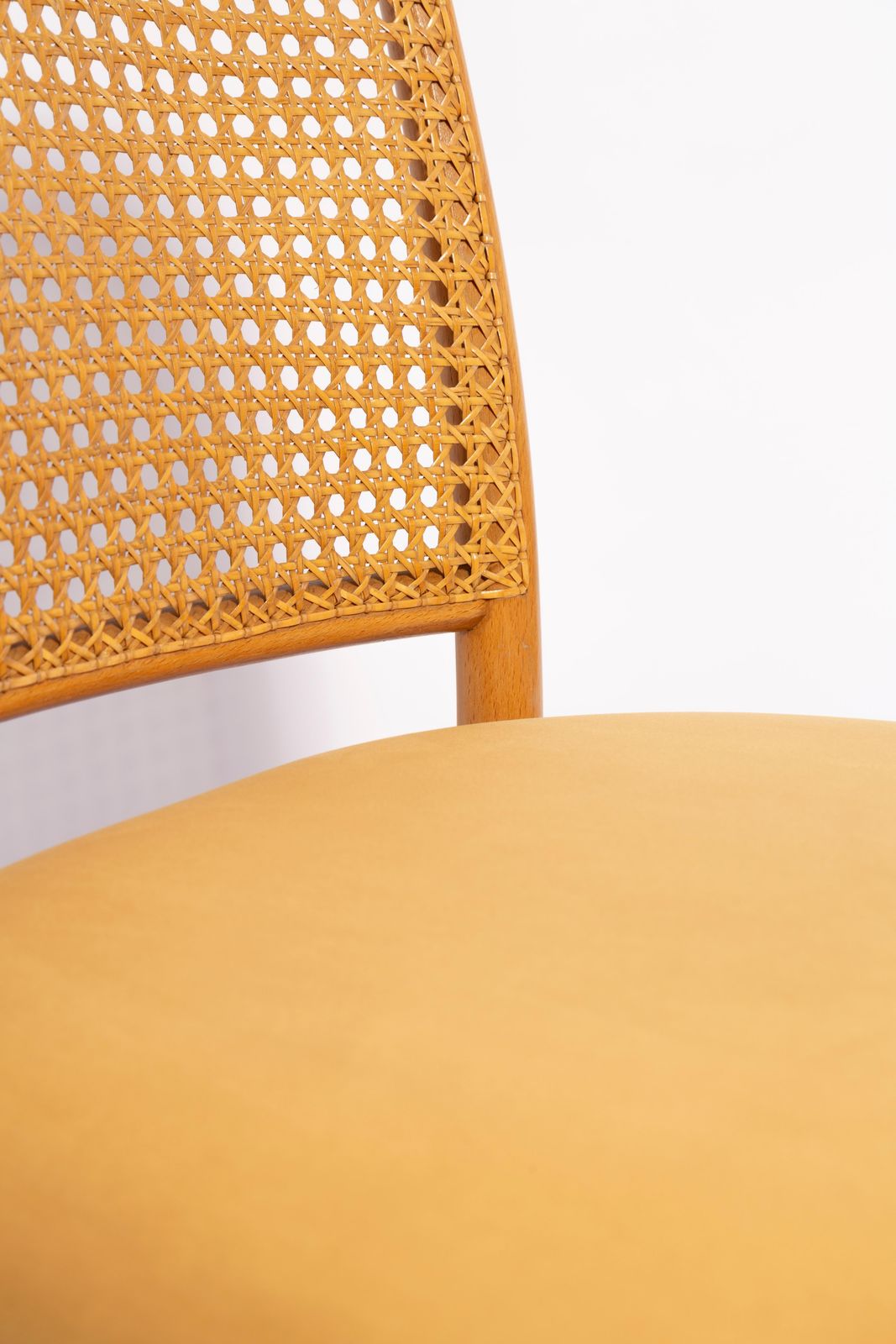 Set Of Six Mid Century Yellow Velvet Thonet Wood Rattan Chairs, Europe, 1960s photo buy