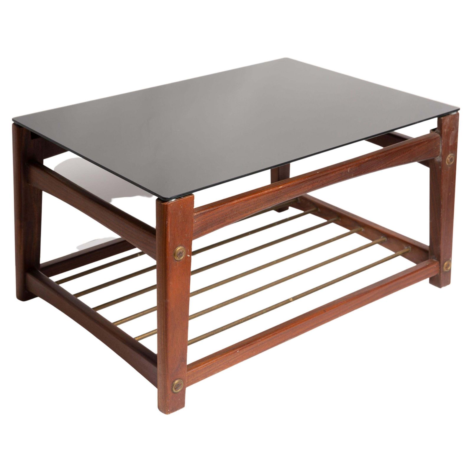 Mid Century Small Coffee Table, Black Glass And Teak Wood, Sweden, 1960s