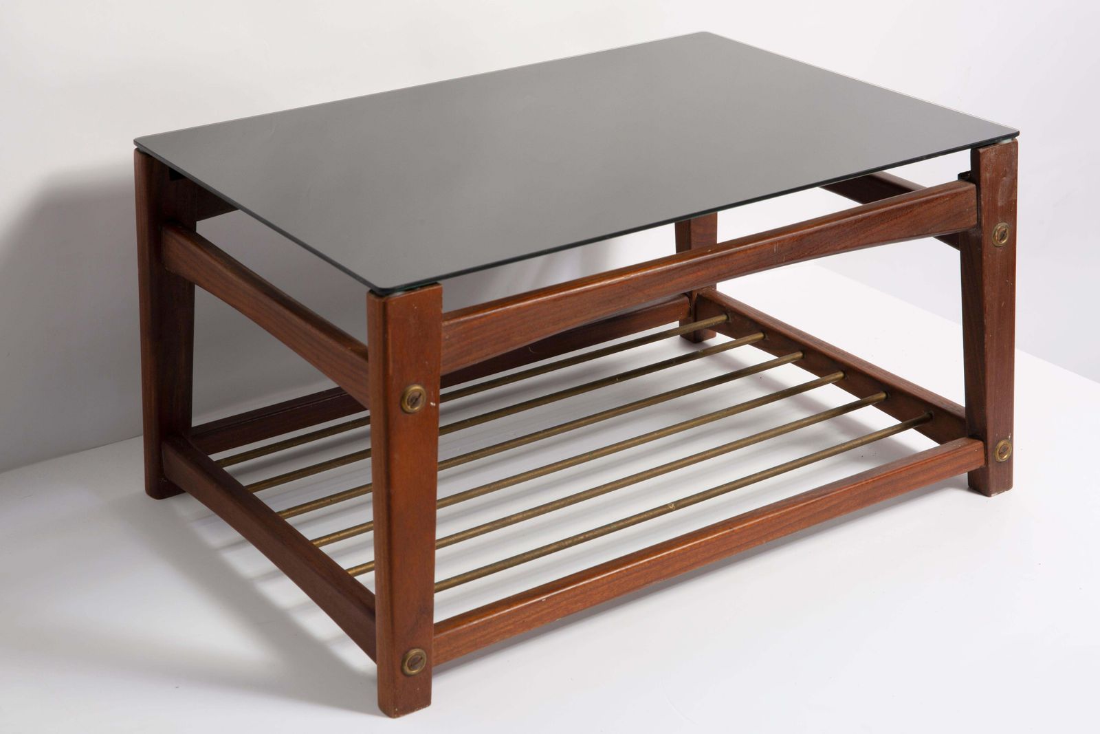 Mid Century Small Coffee Table, Black Glass And Teak Wood, Sweden, 1960s photo furniture