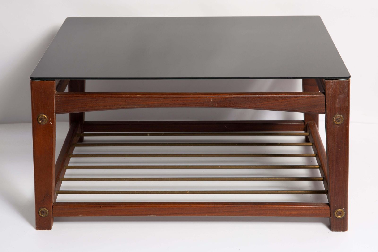 Mid Century Small Coffee Table, Black Glass And Teak Wood, Sweden, 1960s photo for sale