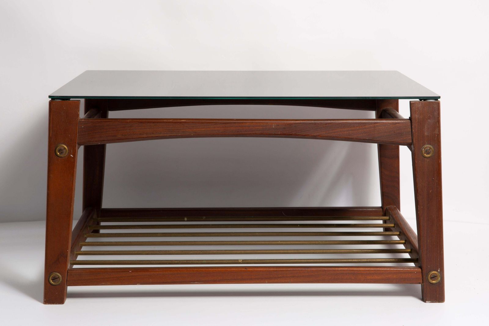 Mid Century Small Coffee Table, Black Glass And Teak Wood, Sweden, 1960s photo 383.0