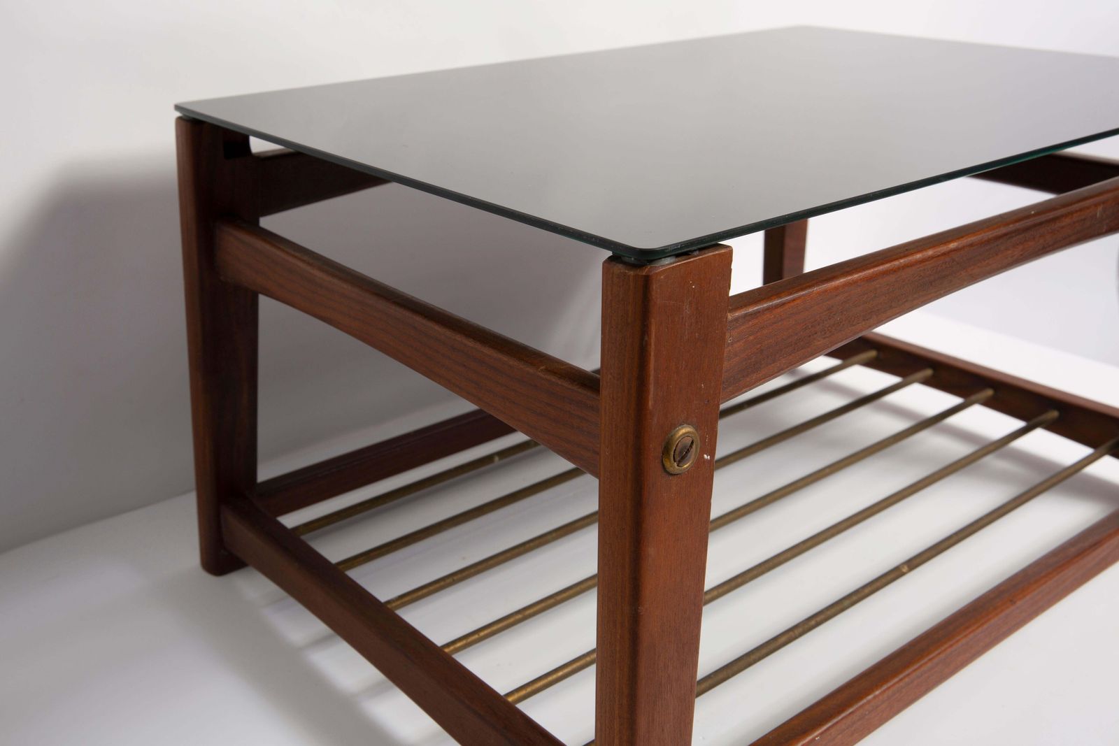 Mid Century Small Coffee Table, Black Glass And Teak Wood, Sweden, 1960s photo buy