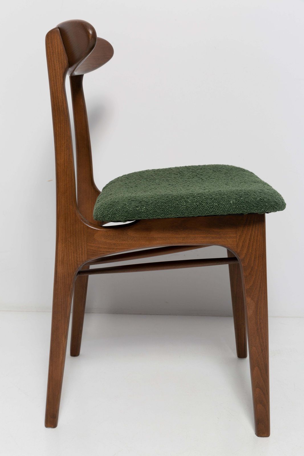 Set Of Six Mid Century Chairs Green Boucle, Walnut, Rajmund Halas, Poland, 1960s photo buy