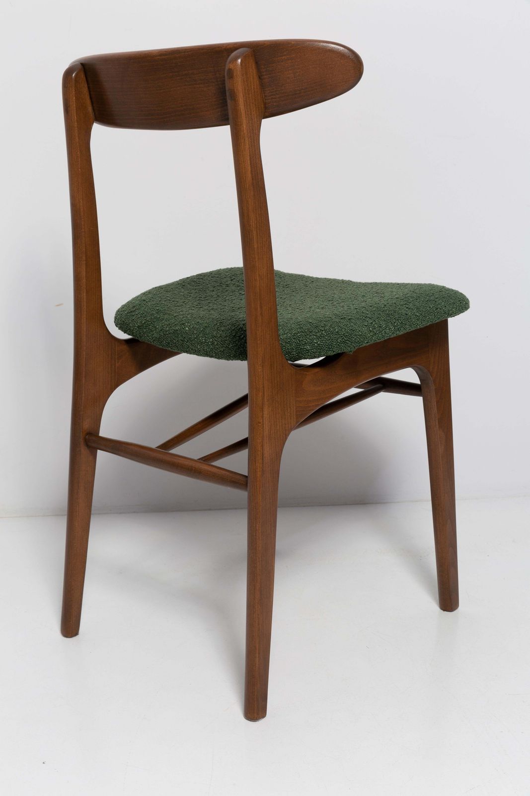 photo furniture Set Of Six Mid Century Chairs Green Boucle, Walnut, Rajmund Halas, Poland, 1960s