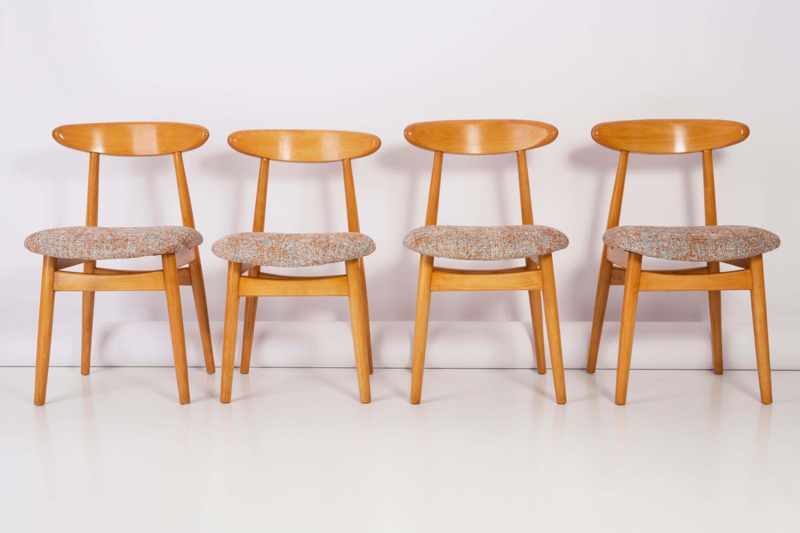 Set Of Eight Midcentury Blue And Orange Pixel Dining Chairs, 1960s photo for sale