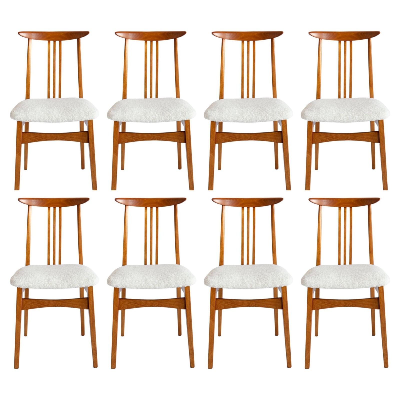 Eight Mid Century Light Boucle Chair, Designed By M. Zielinski, Europe, 1960s