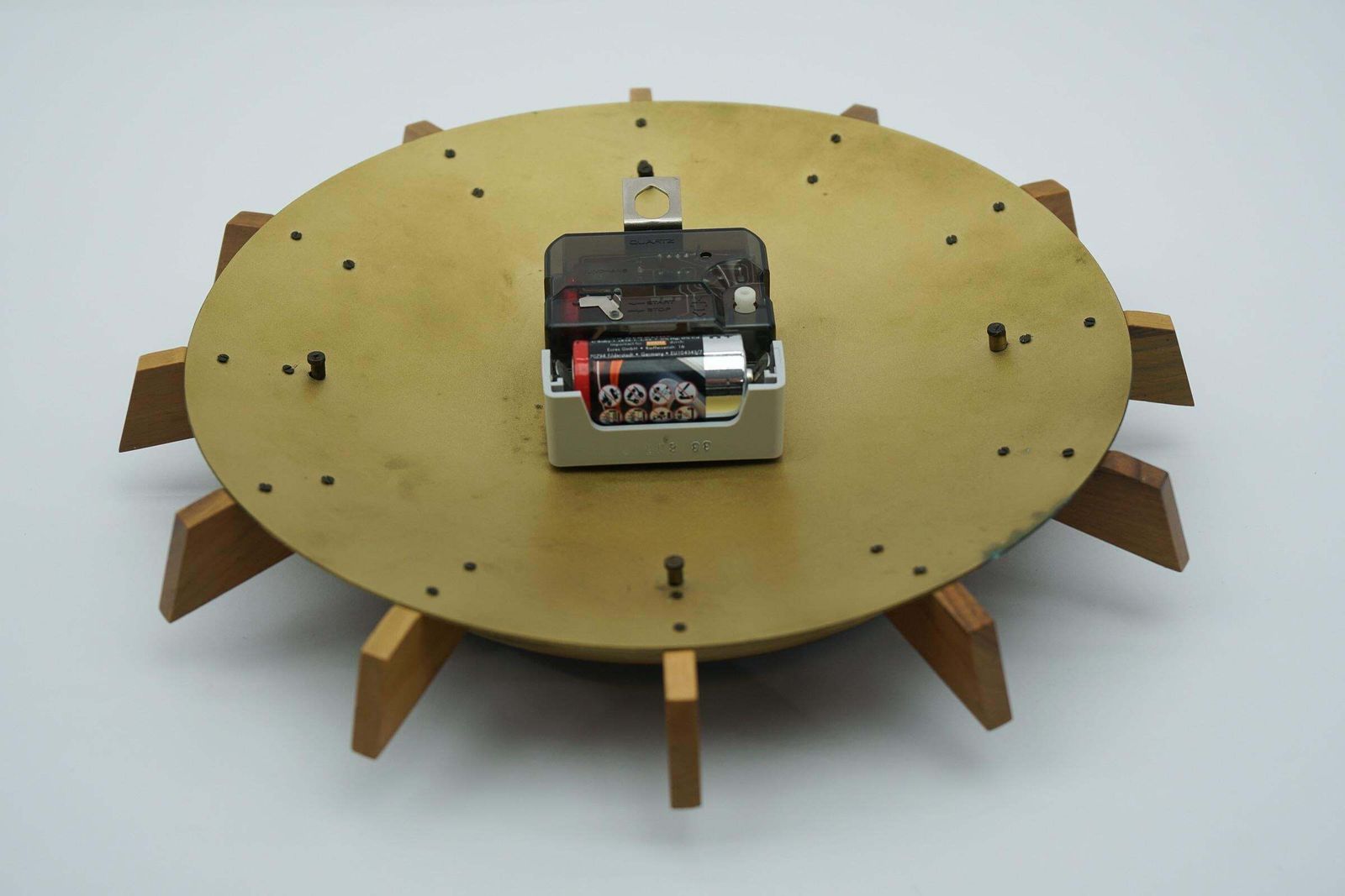 photo furniture Mid Century Modern Brass And Wood Sunburst Wall Clock By Atlanta Electric