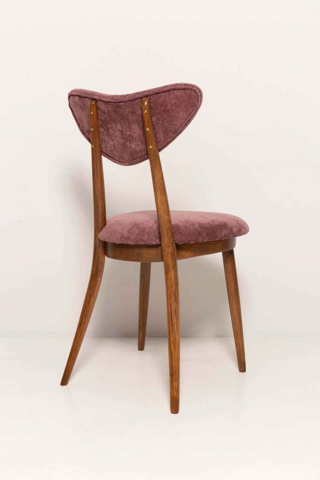 Furniture Set Of Eight Midcentury Violet Velvet, Walnut Wood Heart Chairs, Europe, 1960 photo