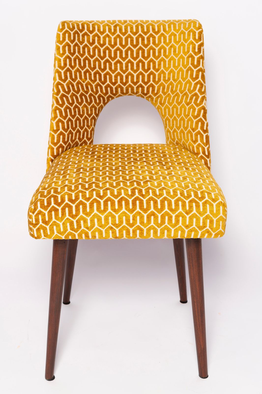 photo for sale Set Of Eight Mid Century Yellow Mustard 'Shell' Chairs, Europe, 1960s