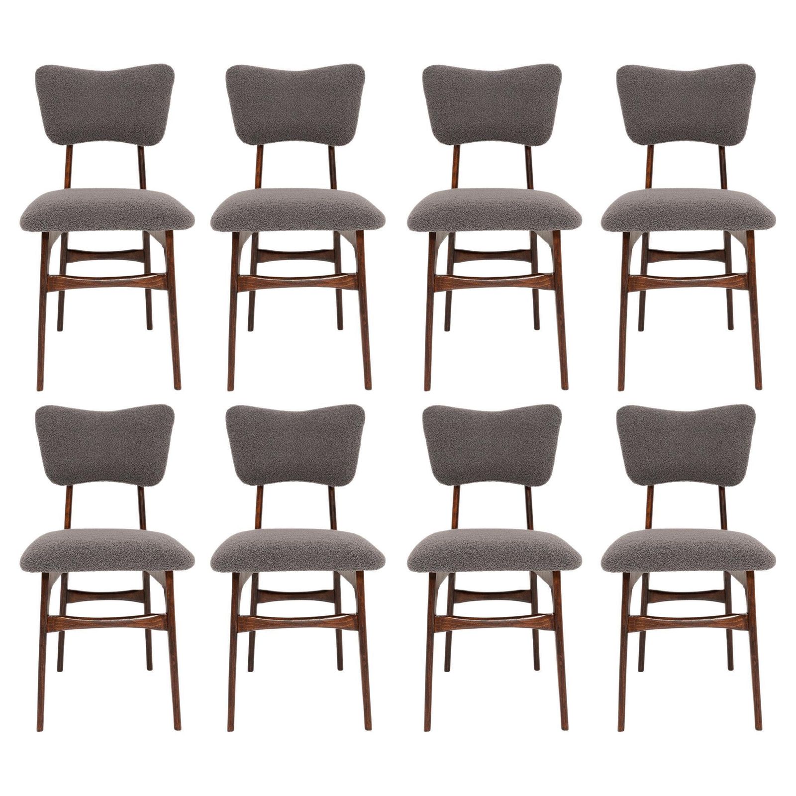 Set Van Acht 20e Eeuwse Stoelen Met Donkergrijze Bouclébekleding, Europa, Jaren 1960