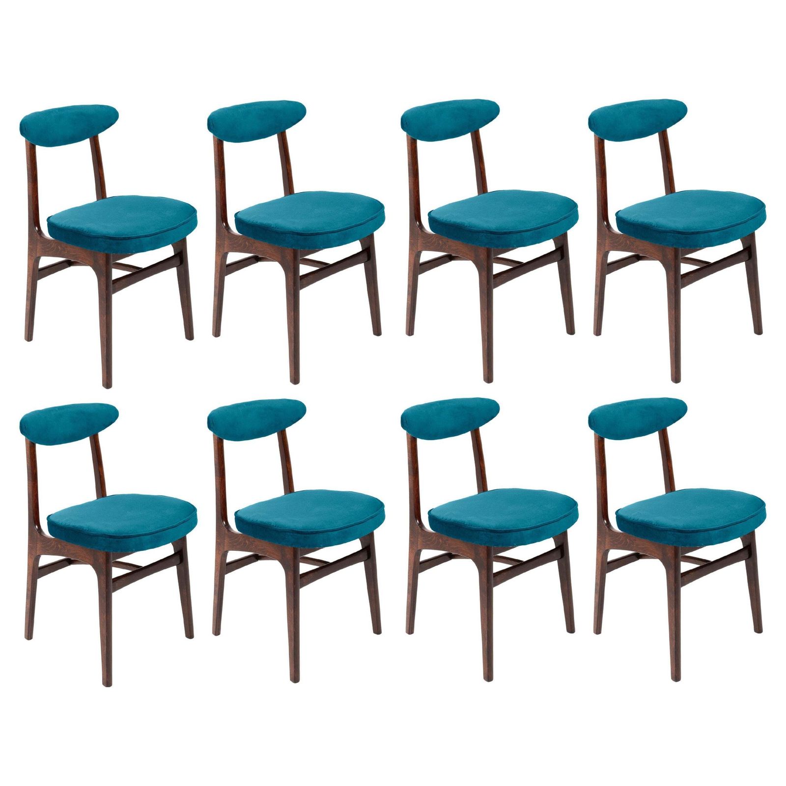 Acht 20e Eeuwse Stoelen In Petrolblauw Fluweel Van Rajmund Halas, Europa, Jaren 1960