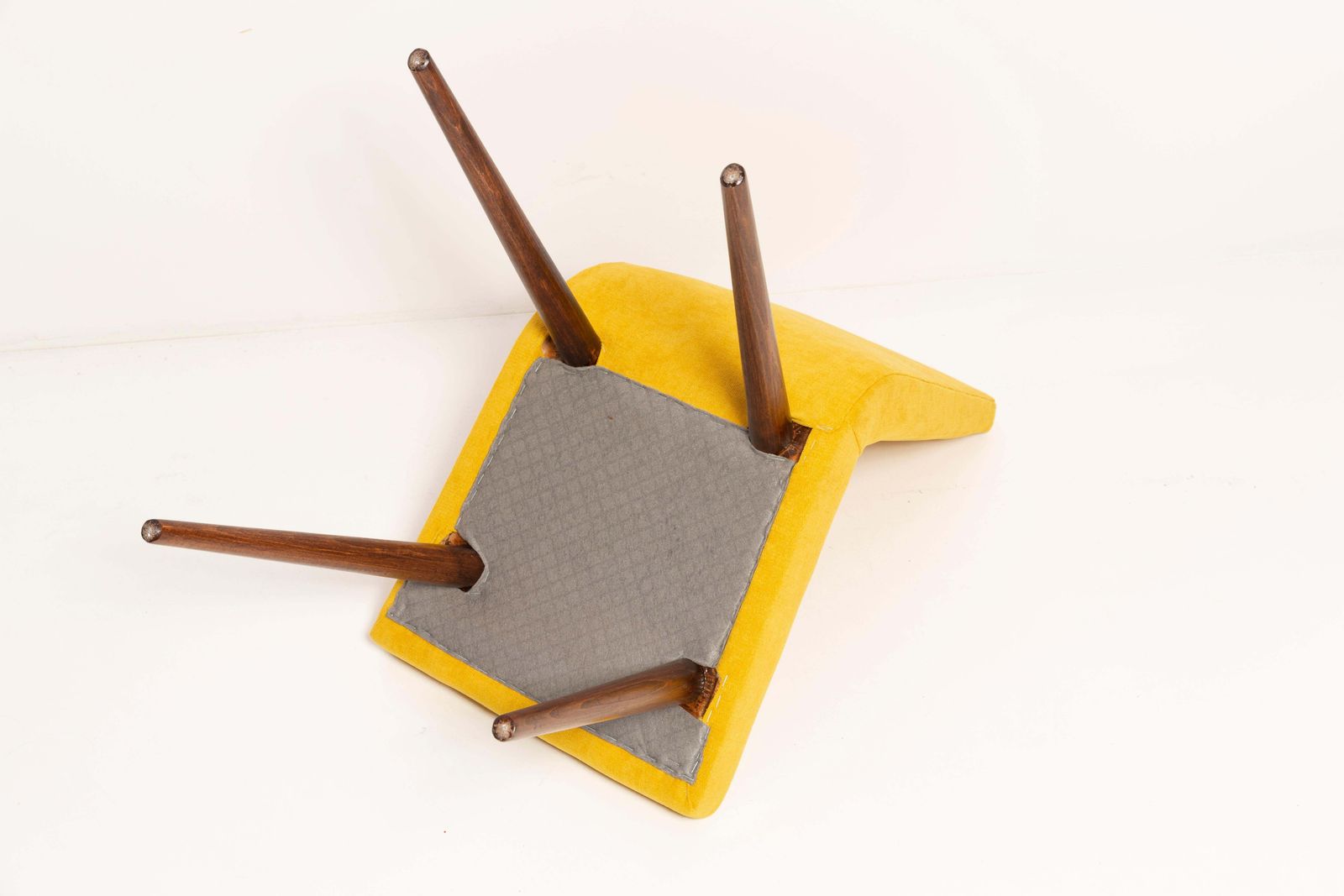 photo buy Set Of Eight 20th Century Mustard Yellow Wool Chair, Rajmund Halas Europe, 1960s
